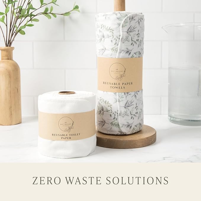 May Bright Reusable Paper Towels 2-Ply Washable Roll - Cloth Paper Towel Replacement - 15 Sheets of Paperless Paper Towels and Reusable Napkins With Greater Absorbency - Zero Waste