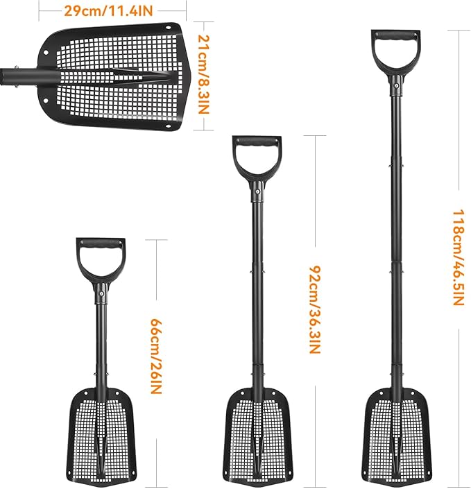 Sand Sifter Shovel, Aluminum Alloy Sifting Shovel with Holes, Adjustable Length Metal Mesh Sifter Scoop, Perfect for Finding Fleas or Shell/Chicken Coop/Gardening, Beach Combing Sieve Tools
