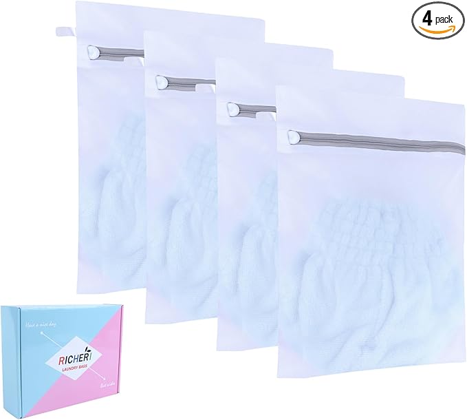 Mesh Laundry Bags, Mesh Wash Bags, Durable Mesh Structure with Strong Zipper, Suitable for Underwear, Delicate Clothes, Pants, Shoes, Socks Washing (Small Fine Mesh, Small 12 * 16inch*4pcs)