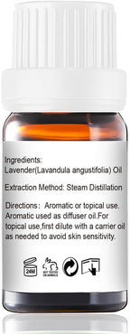 Lavender Essential Oil - Pure Organic Lavender Oil for Skin, Hair, Diffuser, Spray, Roll On, Body Massage - Floral Scent, 10mL