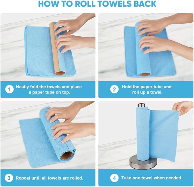 AIDEA Microfiber Cleaning Cloth Roll, Blue Shop Towels 55 Sheets Washable, Microfiber Towels for Cars, Blue Rags Reusable Paper Towel for Automotive, Workshop, House, Kitchen, Cleaning Supplies11×9"