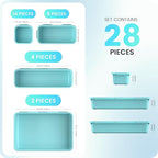 A-LuGei 【28PCS】 Drawer Organizer, Bathroom Organizers and Storage, Makeup organizer, Desk drawer organizer, Storage Bins for Kitchen Office Bedroom Vanity Jewelry Pantry Garage【Black】【4Size】