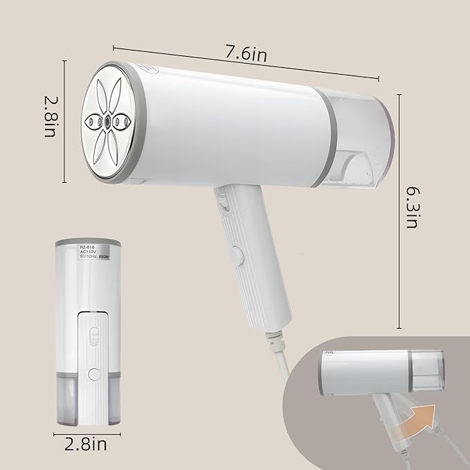 Nexcrate Travel Clothes Steamer, Portable Garment Wrinkle Remover - 800W One-Touch Steam, Stainless Steel Plate & Foldable Handheld Design