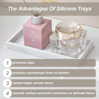 2PCS 11.8” L x 5” W Silicone Soap Dispenser Tray, Bathroom Sink Vanity Trays for Dresser Tops, Toilet, Small Tray for Scrubber, Lotion Bottles, Perfume, Jewelry, Candle, Key Trinket Ring-White Marble
