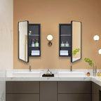 Black Bathroom Mirror Medicine Cabinet with Round Corner Framed Door and Beveled Edge Mirror 15 x 25 inch, Recessed or Surface Mount, with Adjustable Glass Shelves