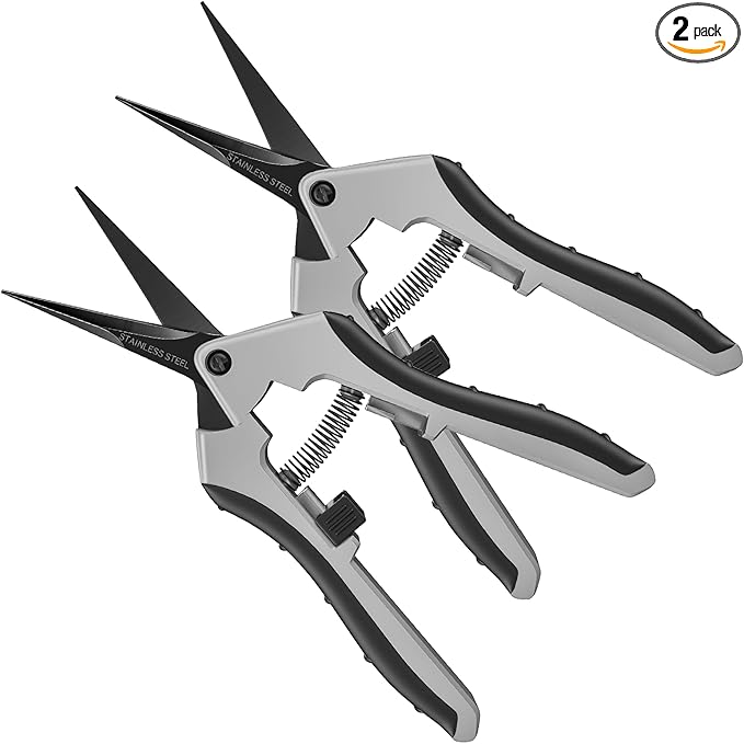 6.5" Ultra Sharp Pruning Shears - Professional Garden Scissors with Straight Stainless Steel Blades, Ergonomic Handle, Rust Resistant, Safety Lock, Trimming Scissors for Plants in Grow Tents, 2-Pack