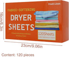 Fabric Softener Sheets, Delicate Fabric Care, 1 Box (120pcs), Laundry Softening Sheet, Static Reducing Sheets, Long Lasting Fragrance, For Dryer Apartment Washer Laundry