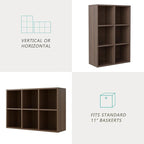6-Cube Storage Shelf Bookcase - Wooden 3-Tier Floor Standing Open Bookshelf for Home and Office, Cuby Orgainzer, Walnut