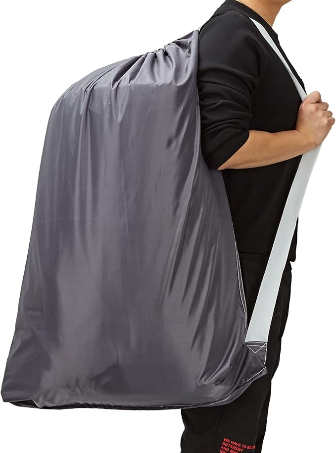 HOMEST 2 Pack XL Nylon Laundry Bag with Strap, Large Dirty Garments Organizer, Easy Fit a Hamper or Clothing Basket, Can Carry Up to 4 Loads of Clothes, Grey