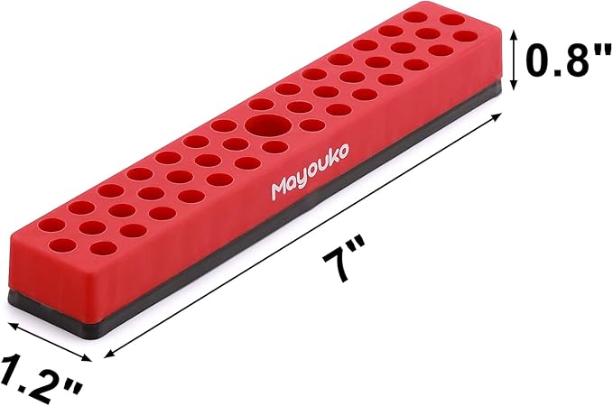 Mayouko 1/4" Magnetic Hex Bit Holder Rack Organizer, 43 Holes, 1/4-Inch Drill Bit Holder, Red&Blue, 2 Racks, Magnetic Bit Holder with Magnet Base for Screwdriver Bits