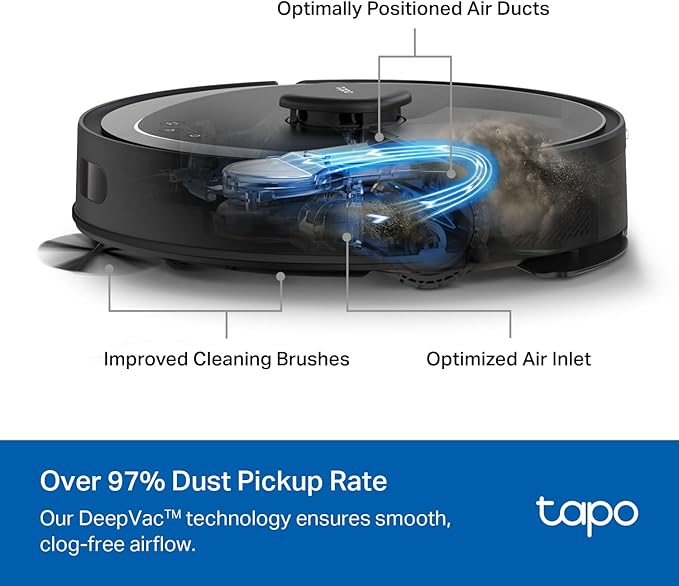 Tapo LiDAR Smart Navigation Robot Vacuum and Mop, 5300Pa Max, 97%+ Dust Pickup Rate, Customizable Cleaning, Self-Charging, Works w/Alexa & Google Home, RV30 Max