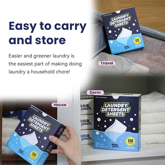 Laundry Detergent Sheets Up to 120 Loads, Gentle for Skin, Lavender Scent, Plastic Free, Stain-Fighting Enzymes, Soap Sheets, No Waste, Quick Dissolve, Easy to storm House Dorm Travel 60 Ct