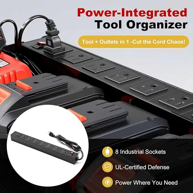 3 layers power tool organizer Loads 150lbs with 10 Cordless Drill Holder and 8 Outlet Power Strip,it’s good choice for husband birthday gift,yellow