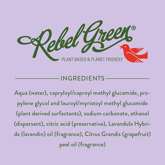 Rebel Green Natural All Purpose Cleaning Spray | Multi purpose Cleaner for Home & Kitchen | Eco-Chic Multi Surface Cleaner with Essential Oils (Lavender & Grapefruit, 16.00 Fl Oz & 64.00 Fl Oz Refill)