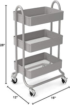 KoolerThings 3-Tier Rolling Metal Storage Organizer - Mobile Utility Rolling Storage Cart, Kitchen Cart with Caster Wheels (Grey)