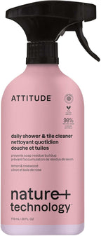 ATTITUDE Shower & Tile Cleaner Spray, EWG Verified, Bathroom Cleaner Removes Soap Scum & Grime, Plant-Based & Vegan, Lemon & Rosewood Scent, 26 Fl Oz
