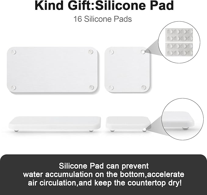 Water Absorbing Stone Tray for Sink | Quick Drying Diatomaceous Earth Coasters | Soap Dish Holder & Toothbrush Holder for Bathroom Counter | Hand Soap & Plant & Toiletries | White 4-Pack