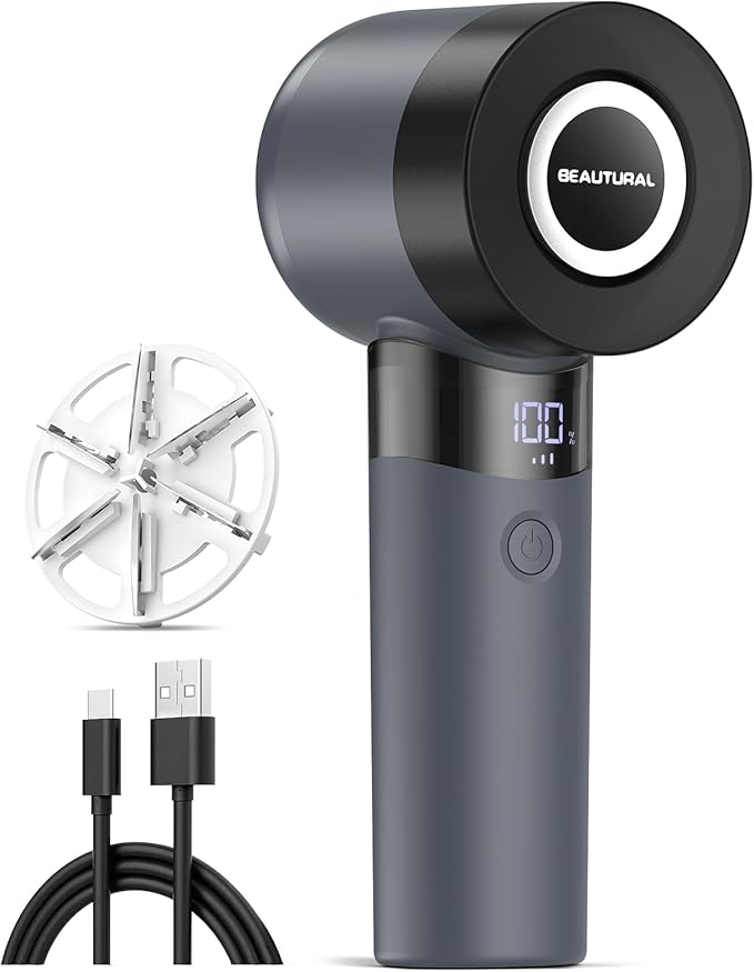 BEAUTURAL Fabric Shaver and Lint Remover, Rechargeable Electric Sweater Shaver with 3 Speeds, 6 Leaf Blades and LED Display, Portable Pilling Remover for Clothes, Furniture, Blankets