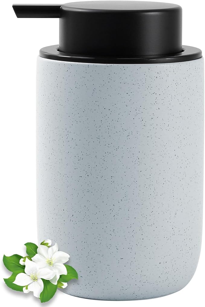 Hand Soap Dispenser for Bathroom Decro, Ceramic Liquid Pump Bottles Refillable Dish Dispenser for Kitchen Farmhouse Colleage Dorm, Matte Blue