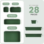 A-LuGei 【28PCS】 Drawer Organizer, Bathroom Organizers and Storage, Makeup organizer, Desk drawer organizer, Storage Bins for Kitchen Office Bedroom Vanity Jewelry Pantry Garage【ArmyGreen】【4Size】