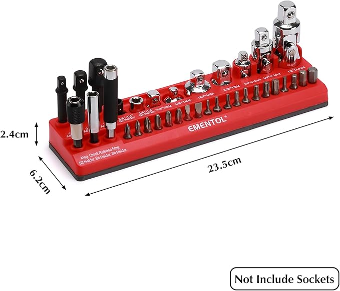 EMENTOL Magnetic Socket Accessory Holder, Red, 35 Pieces Holes, Organize Adapters, Universal Joints and Bits