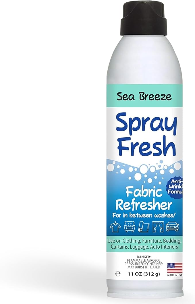 Spray Fresh Fabric Refresher - Deodorizer & Freshener for Clothing, Bedding, Furniture & More - Eliminate Smoke Smell & Pesky Odors - Helps Prevent Fabric from Wrinkling (Sea Breeze)