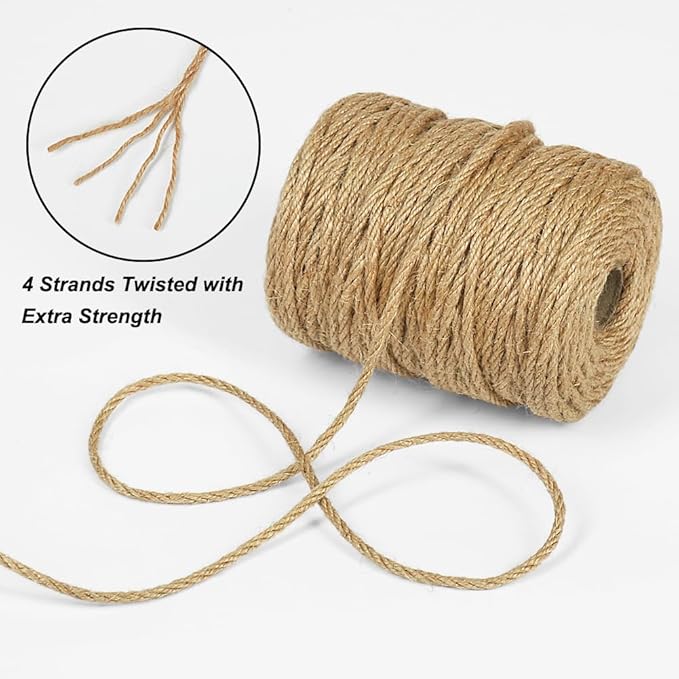 Tenn Well Jute Twine, 164 Feet 4mm Natural Garden Twine Rope for Crafts, Gardening, Plant Support, Gift Wrapping, Recycling, Christmas Ornaments, Holiday Decor