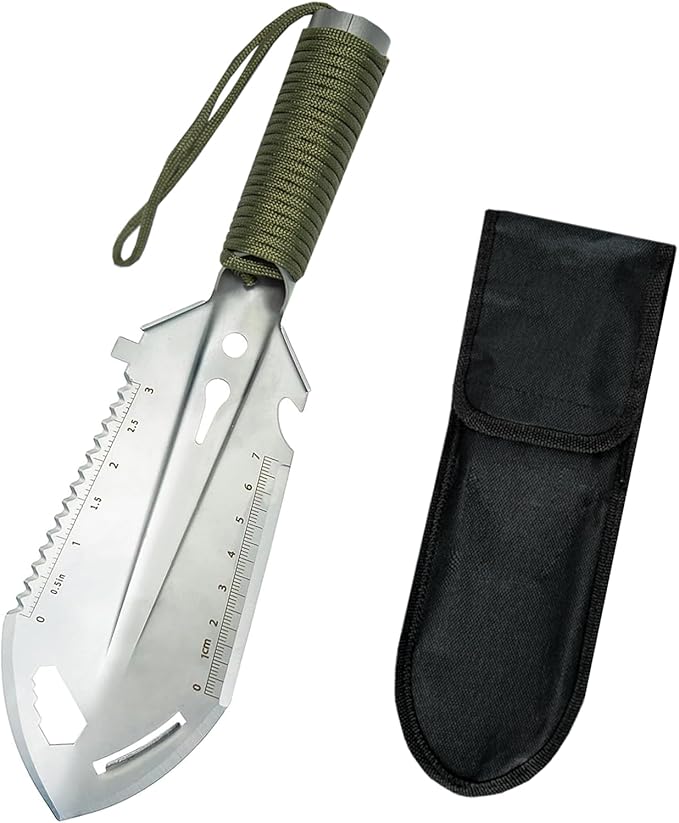 2 Pack Samll Survival Shovel, 9 in 1 Mini Camping Shovel, Ultralight Backpacking Trowel Shovel, Backpacking Gear for Hiking, Camping and Survival Bags (Silvery)
