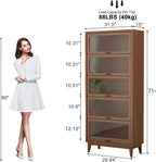 Solid Wood bookcase 5 Tier with Tempered Glass Flip-Up doors, 72Hx13.7Dx32W"Bookshelves Finish Cube Storage Organizer,Bookshelf Versatile Pantry Cabinet with Storage for Kitchen Home Office