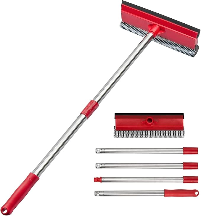 15.9" Window Squeegee for Car,2 in 1 Window Cleaner with Long Stainless Steel Handle,Sponge Car Squeegee for Gas Station, Glass,Shower,Outdoor High Window Cleaning