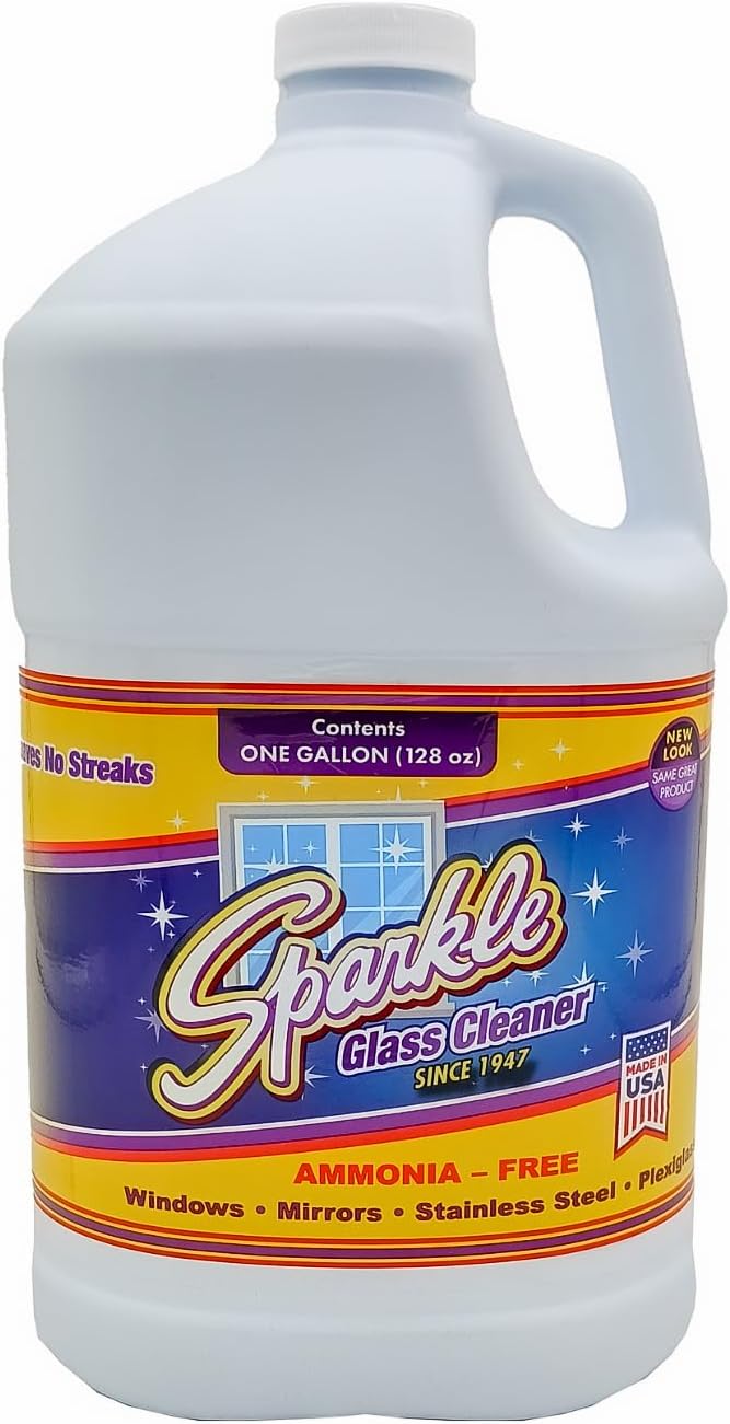 Sparkle Glass Cleaner Refill 1 Gallon (128 Fl Oz) – Ammonia-Free Heavy Duty Streak-Free Formula for Windows, Mirrors & Glass (Pack of 6)