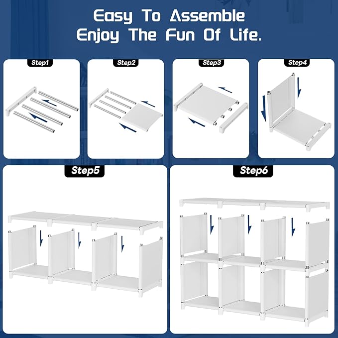 Mavivegue Book Shelf, 18 Cube Storage Organizer, DIY Bookcase, Metal Cube Bookshelf, Tall Book case for Bedroom, Living Room, Office, Closet Storage Organizer, Black Cubicle Storage Rack-White