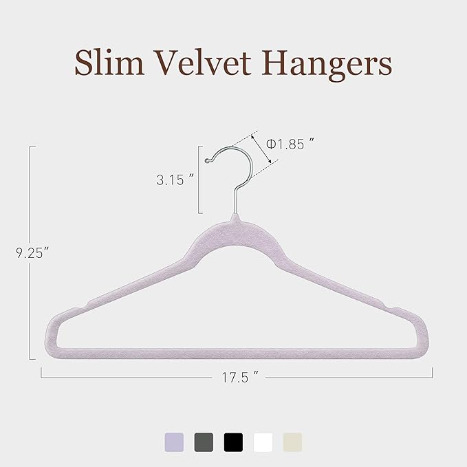 Velvet Hangers 100 Pack, Slim Non-Slip Clothes Hangers Space-Saving for Closet, Heavy Duty for Pants, Coats, Skirts, Jeans, Sweaters and More, Nylon-Flocked, Light Purple