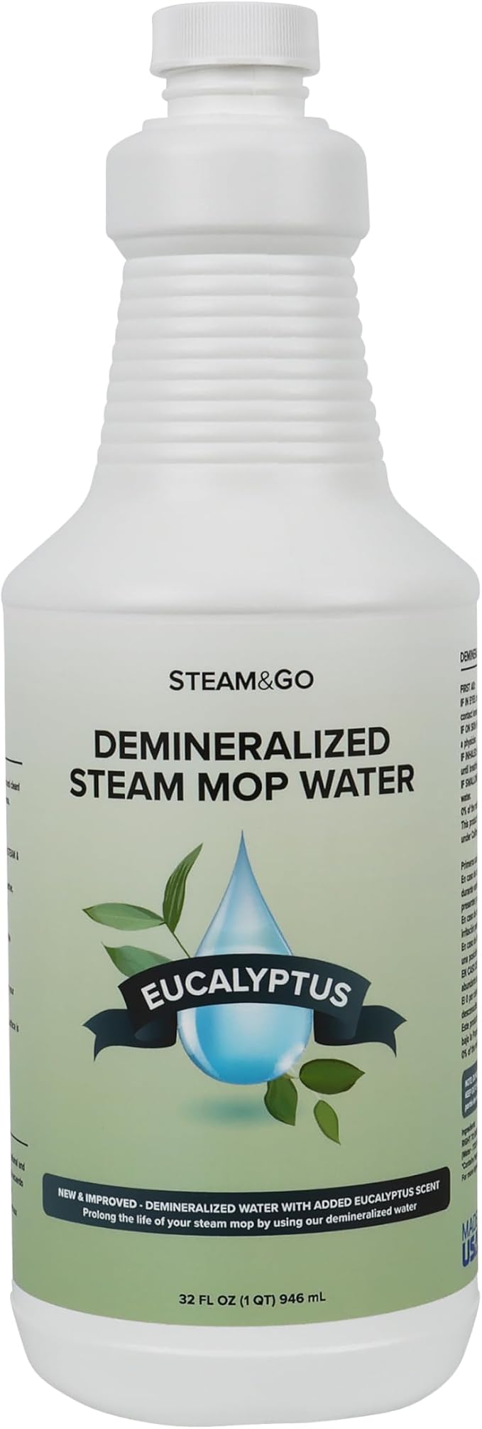 Steam & Go - Demineralized Water for Steam Cleaner, PVC-Free Floor Cleaner Liquid Compatible With Any Steam Mop, Ready-to-Use Multisurface Cleaner, Scented Mop Solution, Eucalyptus Mint, 32 oz