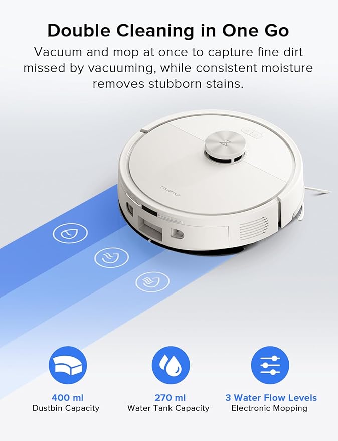 roborock Q7 L5 Robot Vacuum and Mop Combo, 8,000Pa Suction, Upgraded from Q5 Pro, Dual Anti-Tangle System, LiDAR Navigation, No-Go Zones, Self-Charging Robotic Vacuum Cleaner, White