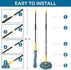 Self-Wringing Twist Mops for Floor Cleaning, Microfiber Floor mop with 57 " Long Handle, Easy Wringing Mop for Hardwood Commercial Household Clean