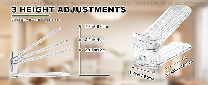 Shoe Slots Organizer, 10-Pack Adjustable Double Deck Shoe Stacker, Clear Space Saver Shoe Rack Holder for Closet Organization, Stackable Shoe Storage for Sneakers, Heels, Flats