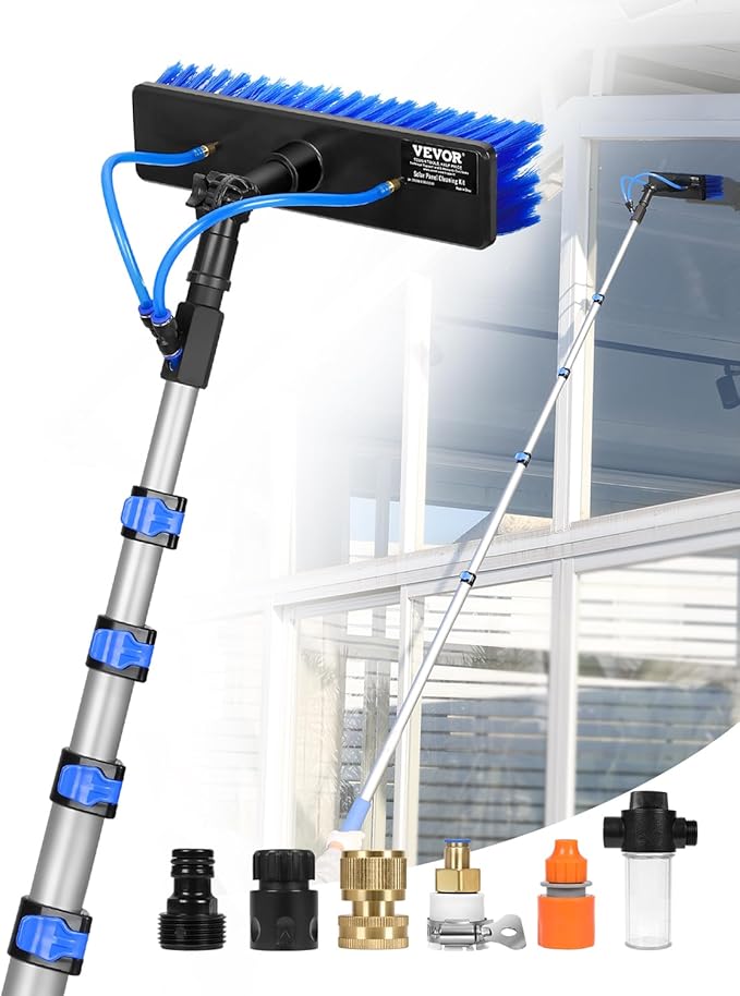 VEVOR Water Fed Pole Kit, 30FT Solar Panel Cleaning Pole with Extendable Handle, 180° Rotatable Brush Head & 65.6FT Hose, Household & Outdoor Window Cleaner Tool for Caravan Solar Panel Deck