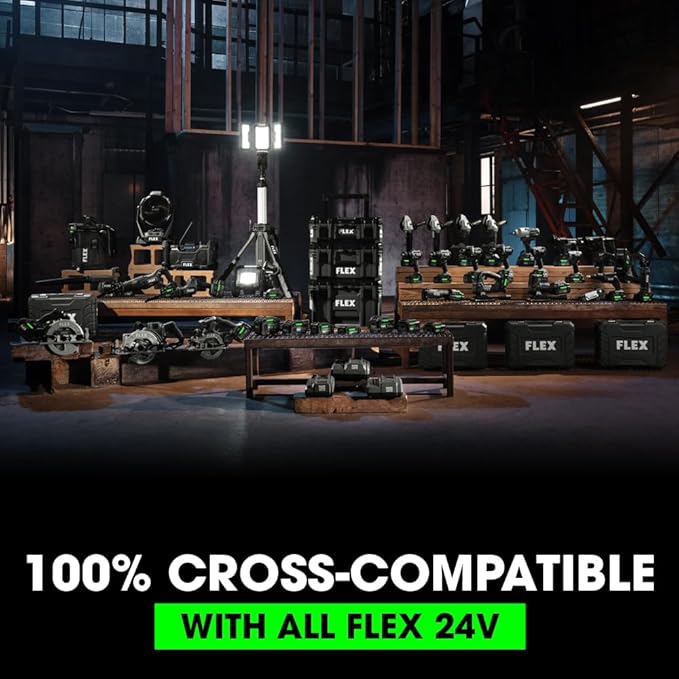 FLEX 24V Brushless Cordless 4-Tool Combo Kit: Hammer Drill, Hex Impact Driver, Circular Saw, Work Light with 3.5Ah, 6.0Ah Stacked Lithium Batteries and 280W Rapid Charger - FXM403-2G