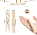 Wood Clothes Pin,Natural Birchwood Clothespins,Strong Grip,Heavy Duty Outdoor Clothes Clips for Hanging Clothes, Art, Crafts, Photo Displays,3.55 Inch,Pack of 24