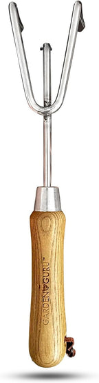 Garden Guru Eco Hand Cultivator Rake Tiller Tool- 100% Recycled Stainless Steel - Rust Resistant - FSC Certified Wood Ergonomic Handle - Great for Gardening Cultivating Loosening Weeding