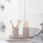 Selegna Drying Stone Toothbrush Holder, Diatomite Toothbrush Holders for Bathroom, Quick Drying Electric Toothbrush & Toothpaste Holder Cup, Diatomaceous Earth Bathroom Sink Organizer (Light Grey)