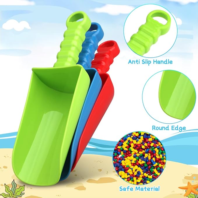 3 PCS Thick 9" Beach Shovel Spade Scoop Trowel Sand Toys for Kid Toddler Adult, Plastic Heavy Duty Garden Digging Planting Shovel Tool Kit Sandbox Toys Gift Set Party Favor
