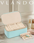 Vlando Jewelry Travel Case,Travel Jewelry Organizer with Clear Velvet Jewelry Bags 12Pcs Zipper Pouch for Women Girl Trendy Stuff Gift-Lake Blue