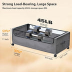 FOUCSSOMEI Under Bed Storage with Wheels, Rolling Under bed Storage with Metal Frame, Under Bed Shoe Storage for Space Saving, Zippered Clear Lid, Heavy-Duty Steel Base for Clothes,4XL 90L