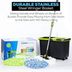 Simpli-Magic 360° Spin Mop and Bucket with Wringer – 3 High-Absorbent Microfiber Washable Heads, Soap Dispenser – Spinning Mop and Bucket Set for All Types Floor Cleaning