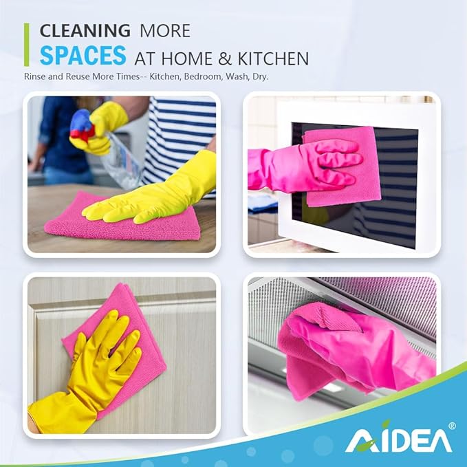 AIDEA Microfiber Cleaning Cloth-12PK, Soft Microfiber Towels for Cars, Absorbent Cleaning Rags, Lint-Free Streak-Free Wash Cloths for House, Kitchen, Window(12in.x12in), Pink