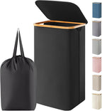 Lifewit 100L Laundry Basket with Lid, Clothes Hampers for Laundry with Bamboo Handles and 1 Removable Bag, Large Foldable Laundry Hamper for Bedroom, Bathroom, Dorm, Laundry Room, Black