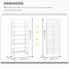 4NM No Assembly Folding Bookshelf, 4-Shelf 54" H Collapsible Foldable Bookcase Storage for Small Spaces, All White