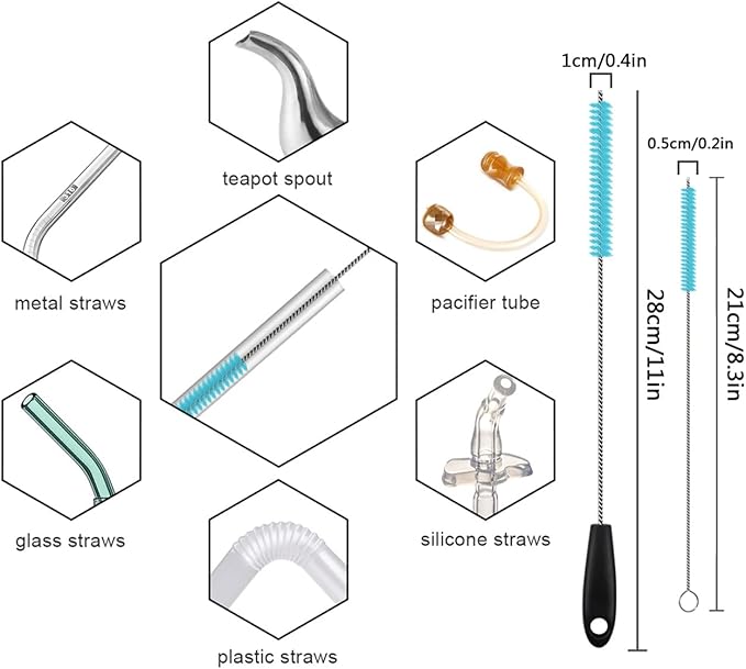 3 in 1 Stainless Steel Long Handled Water Bottle Brush Set, Kitchen Scrubber Cleaning Brush for Mugs, Coffee Cups, Glassware, Wine Glasses, Wake-Ups, with Straw Cleaner, Brown